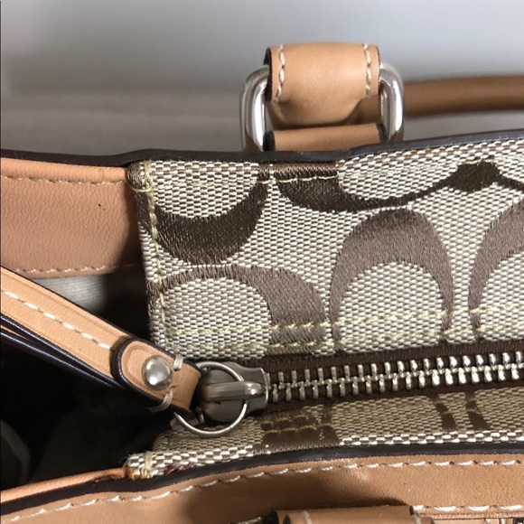 Coach Beige and Brown Signature Shoulder Bag With Tassel (BG1) - Picture 4 of 13